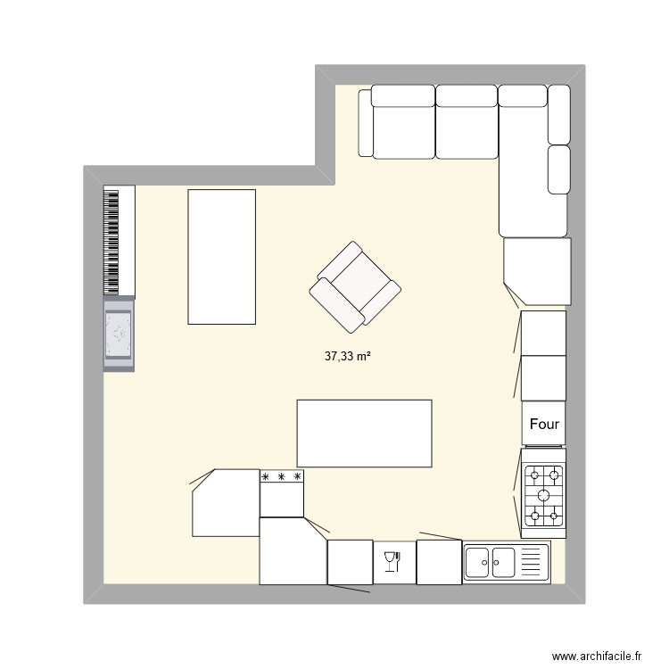 535 / 670 x 620. Plan de 1 pièce et 37 m2