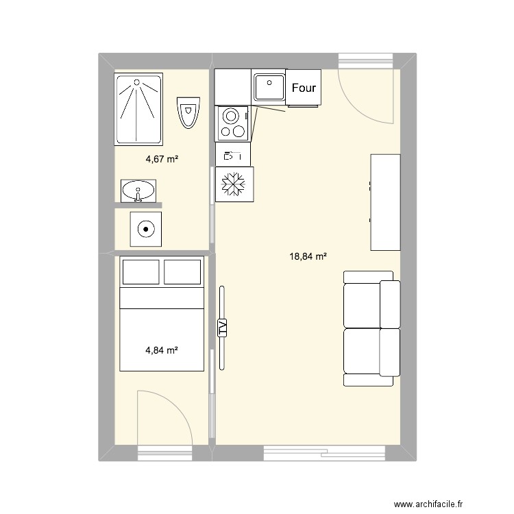 Plan FM 1. Plan de 3 pièces et 28 m2