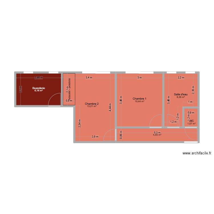 reaménagement chambres d'amis. Plan de 6 pièces et 42 m2