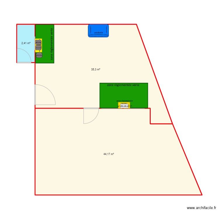 Médecine Nucleaire. Plan de 3 pièces et 82 m2