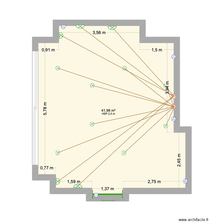 restaurant. Plan de 1 pièce et 42 m2