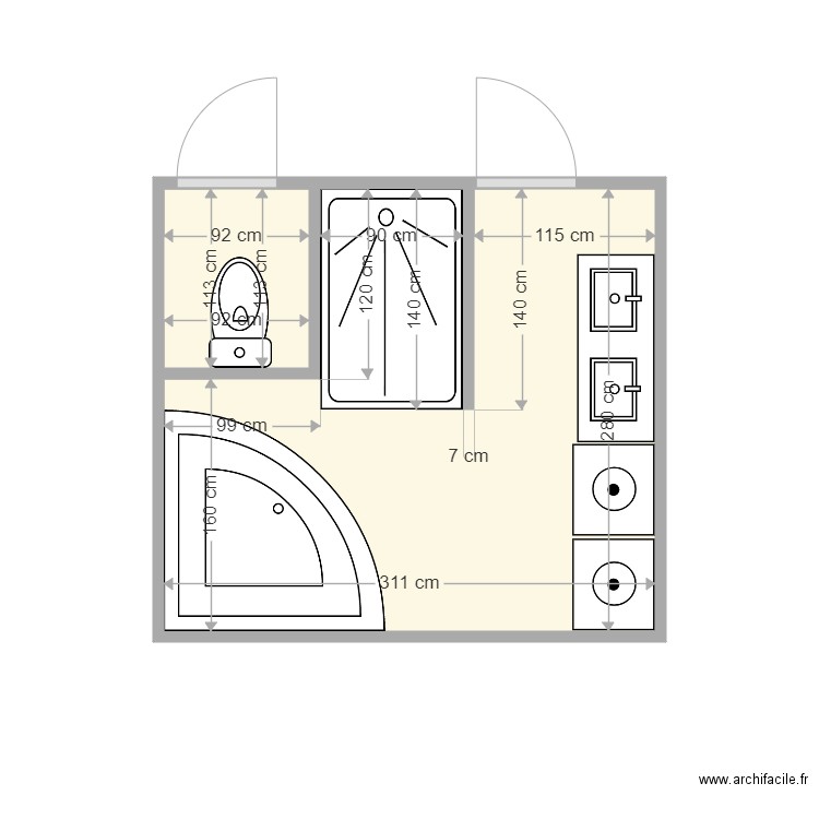 SB 3. Plan de 2 pièces et 8 m2