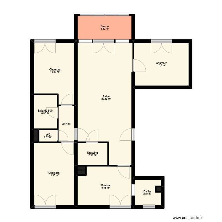 clareton. Plan de 14 pièces et 87 m2