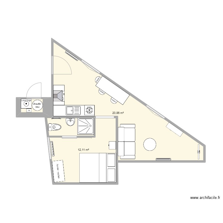 Maldoyenne 1er. Plan de 3 pièces et 34 m2