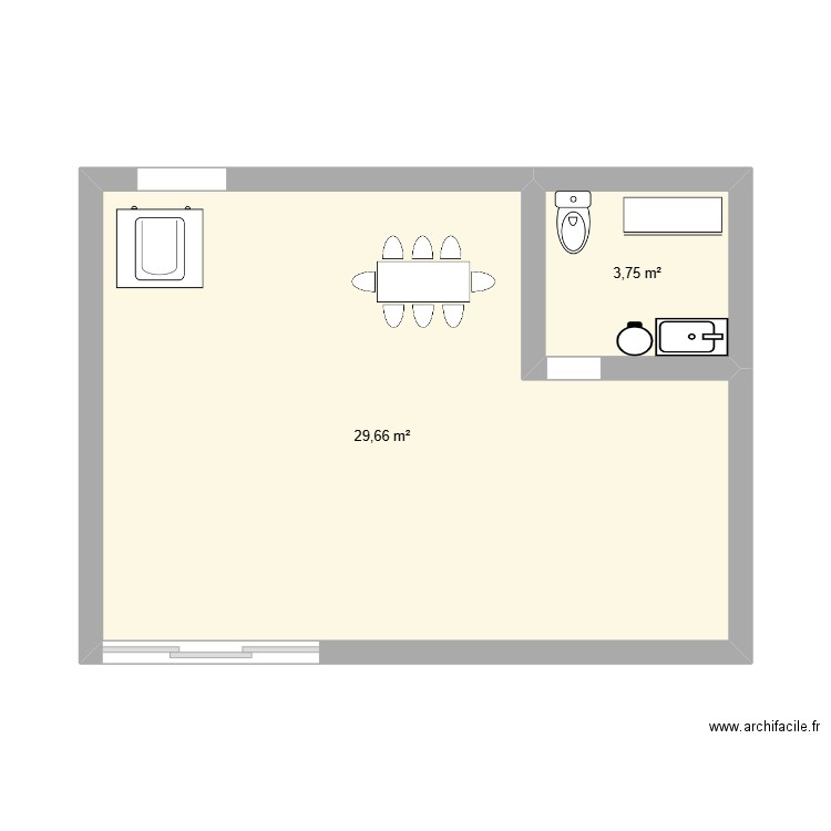 assso. Plan de 2 pièces et 33 m2