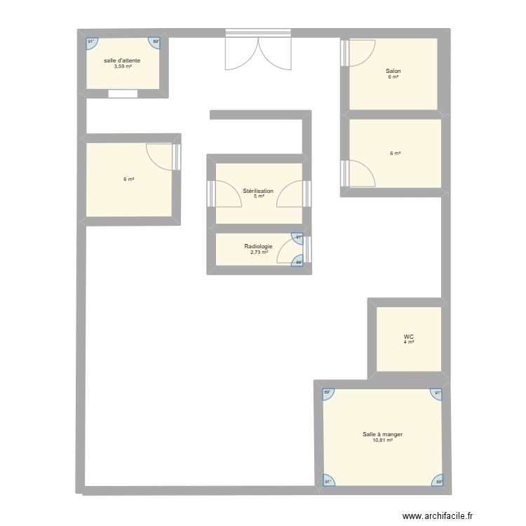 centre dentaire. Plan de 8 pièces et 44 m2