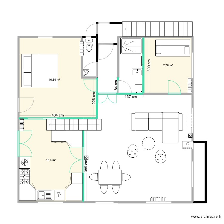 1er étage projet 5 - Version pour devis. Plan de 4 pièces et 42 m2