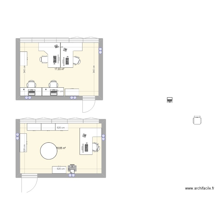 Direction Restauration. Plan de 2 pièces et 34 m2