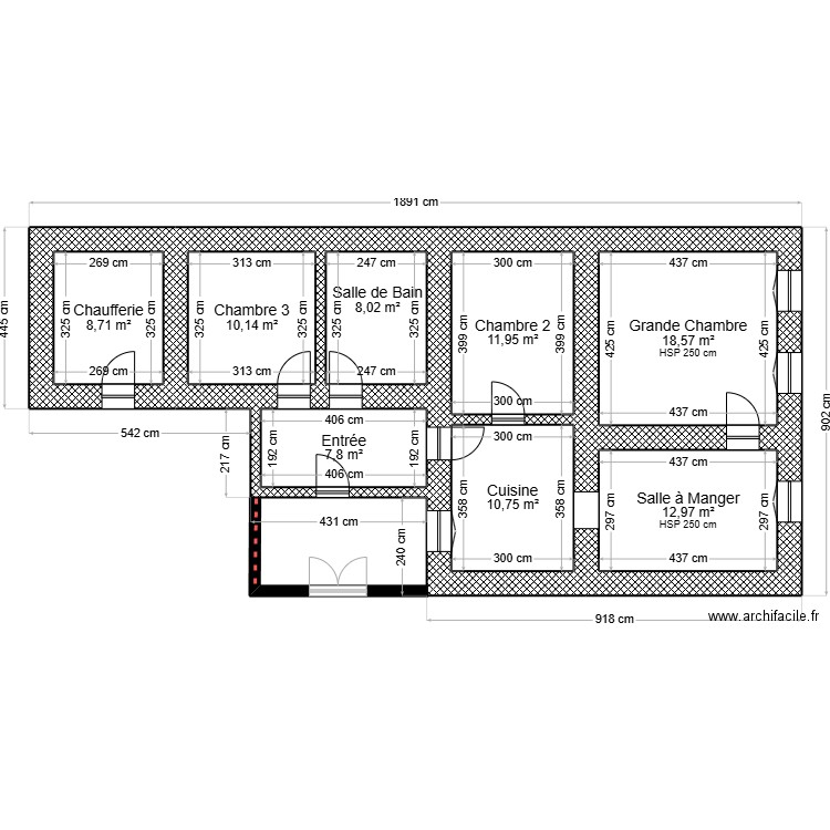 Demande de Travaux. Plan de 8 pièces et 89 m2