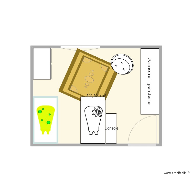 Chambre JA/JB_V2. Plan de 1 pièce et 12 m2