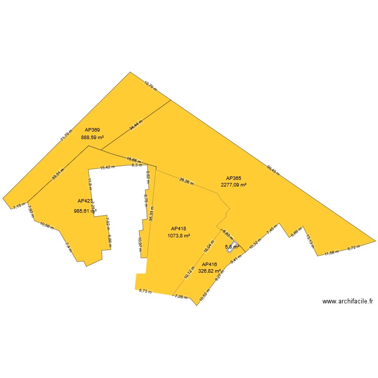 Cadastre global. Plan de 1 pièce et 6 m2