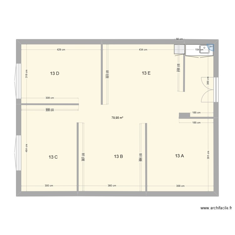 LOCAL 13 A5. Plan de 1 pièce et 80 m2