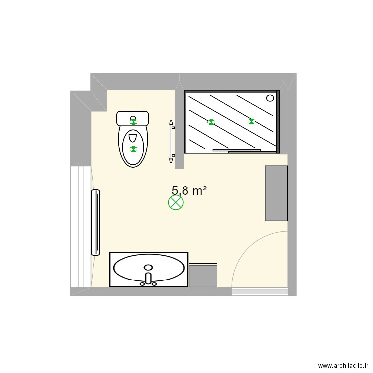 PROJET SALLE DE BAIN12. Plan de 1 pièce et 6 m2