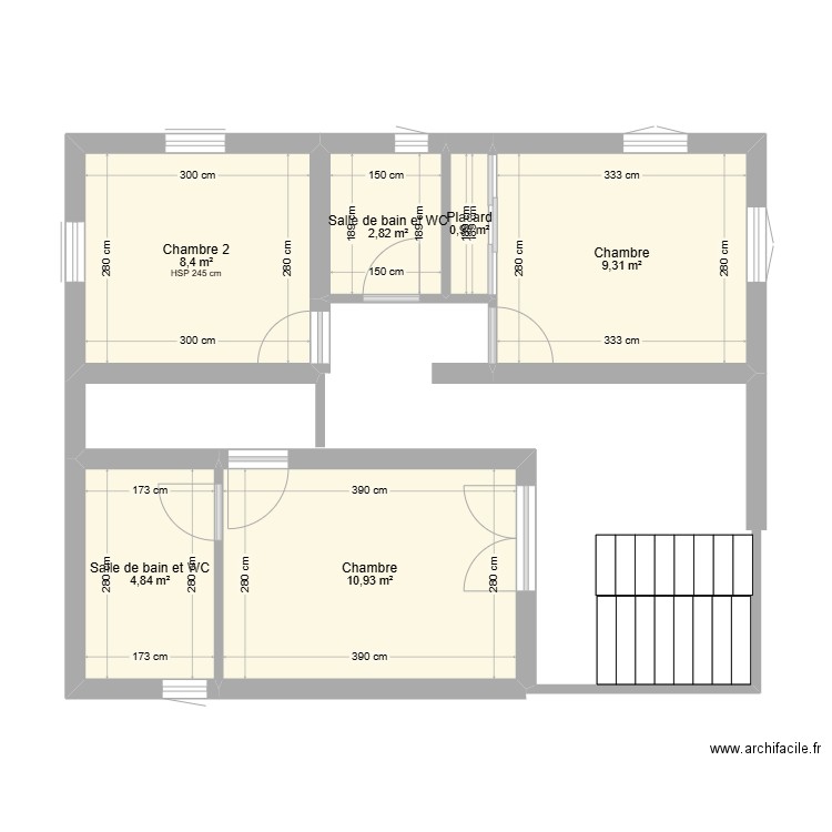 1 Etage. Plan de 6 pièces et 37 m2