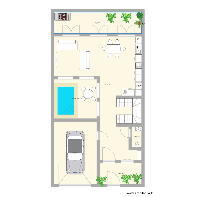 RDC AVEC COUR INTERIEURE. Plan de 12 pièces et 197 m2