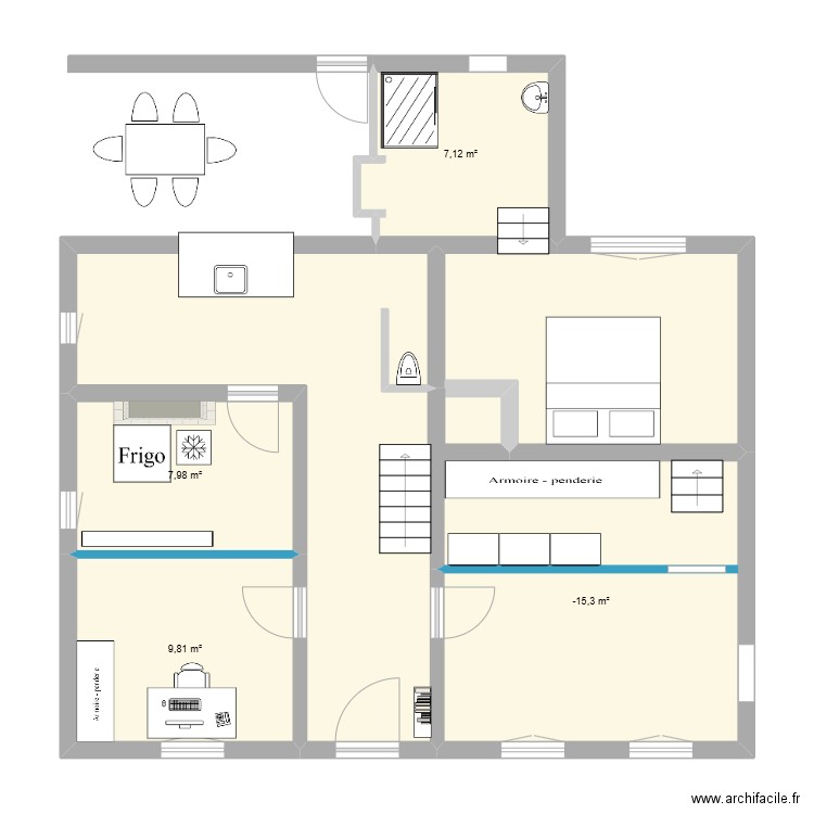 rez frez. Plan de 4 pièces et 45 m2