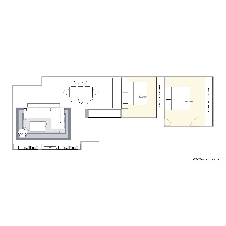 souverain. Plan de 2 pièces et 25 m2