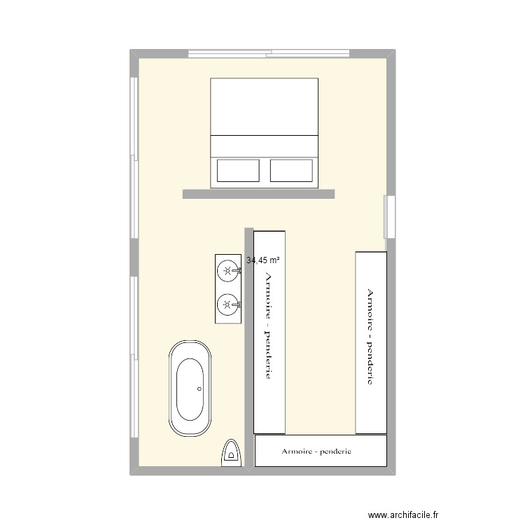 suite parental. Plan de 1 pièce et 34 m2