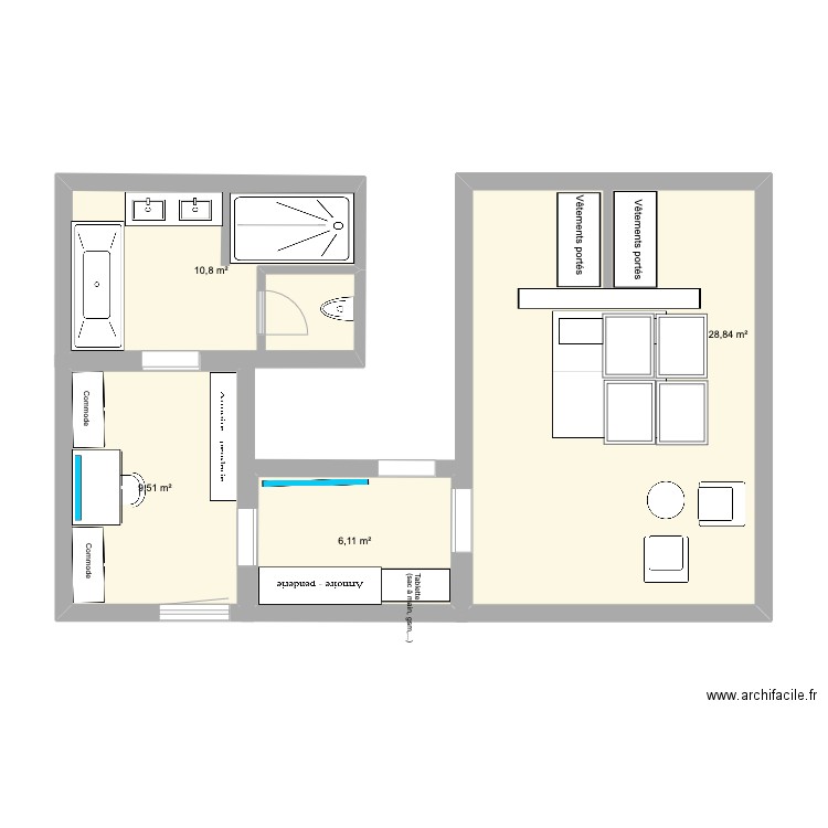 Chambre Loyers. Plan de 4 pièces et 55 m2