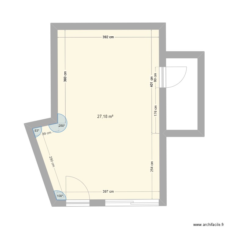 Studio. Plan de 1 pièce et 27 m2