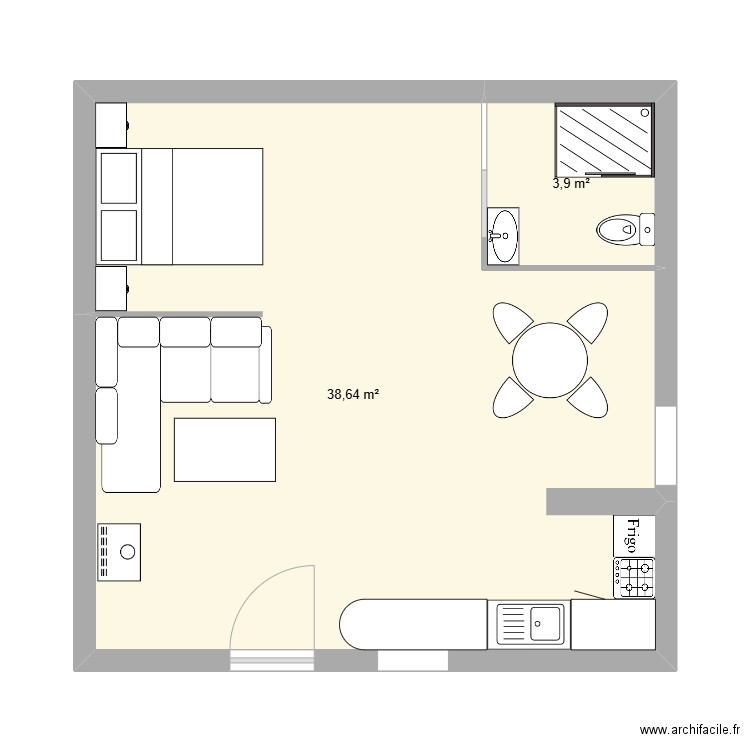 cabane . Plan de 2 pièces et 43 m2