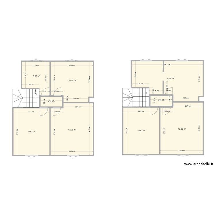 Plan taille réelle étage. Plan de 9 pièces et 81 m2