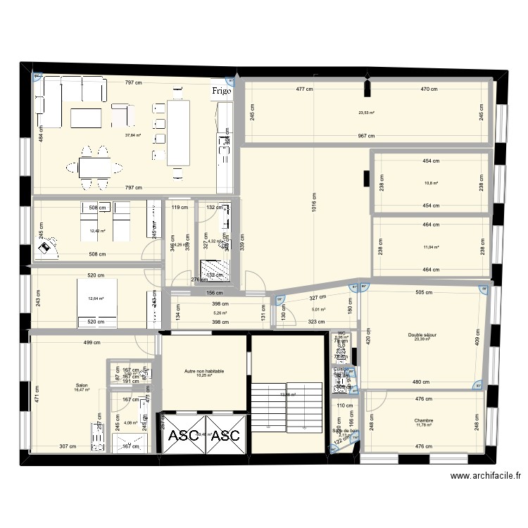 Courbevoie 1. Plan de 21 pièces et 217 m2