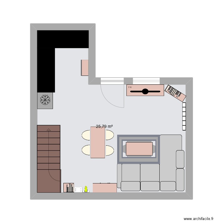 salon actuel. Plan de 1 pièce et 26 m2