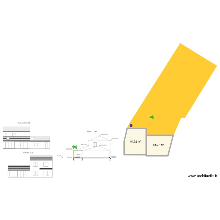 plan COUPES. Plan de 3 pièces et 171 m2