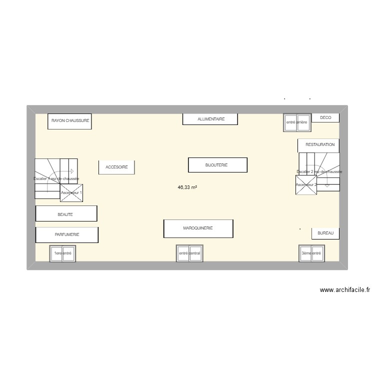 galerie lafayette . Plan de 1 pièce et 46 m2