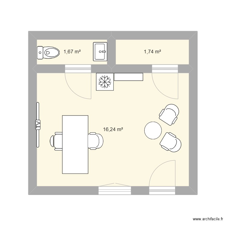 local. Plan de 3 pièces et 20 m2