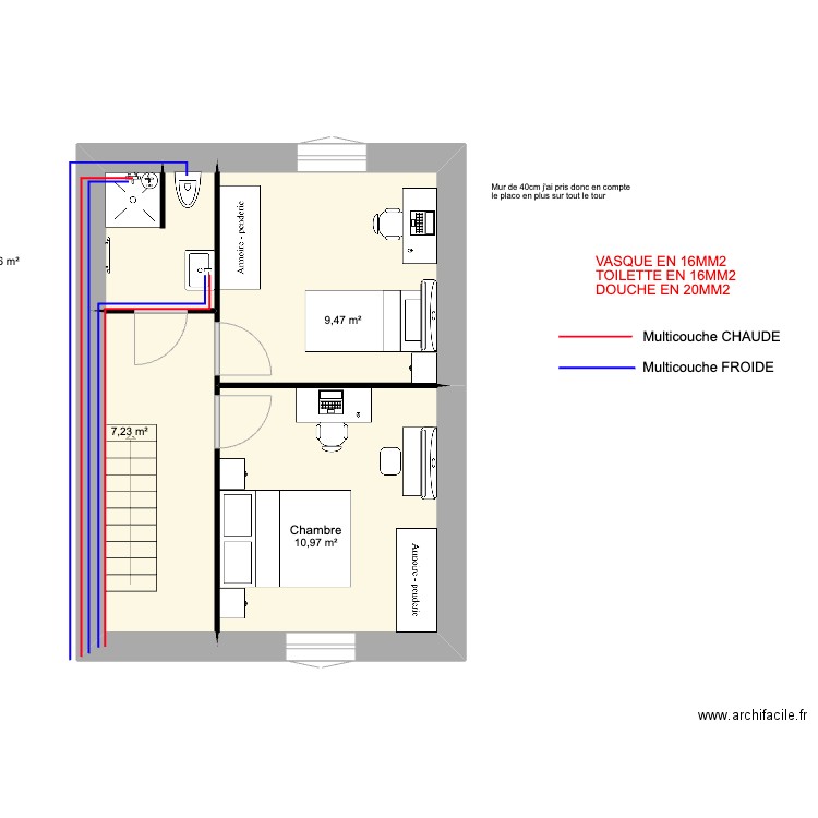 festigny VENTE 1 étage PLOMBERIE. Plan de 4 pièces et 31 m2