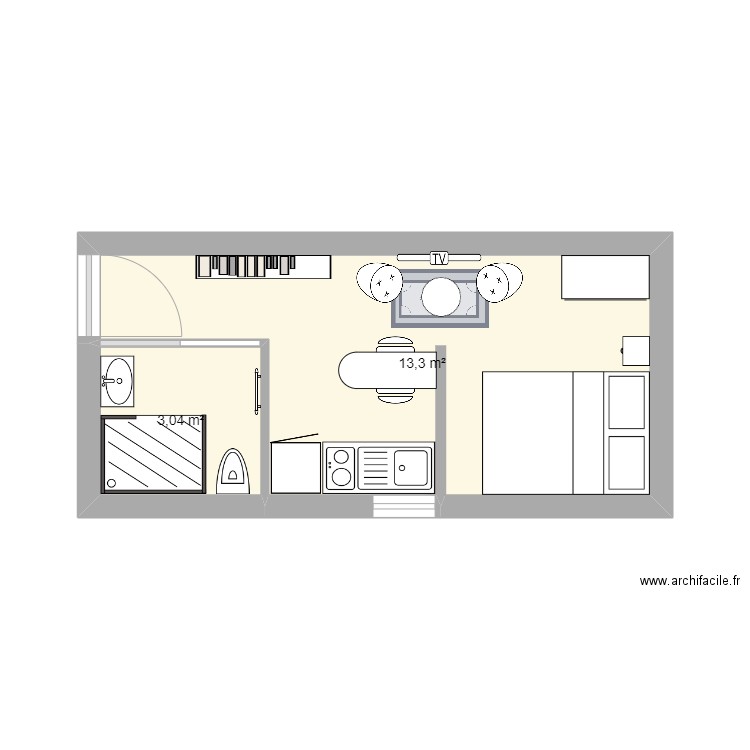 Dépendance. Plan de 2 pièces et 16 m2