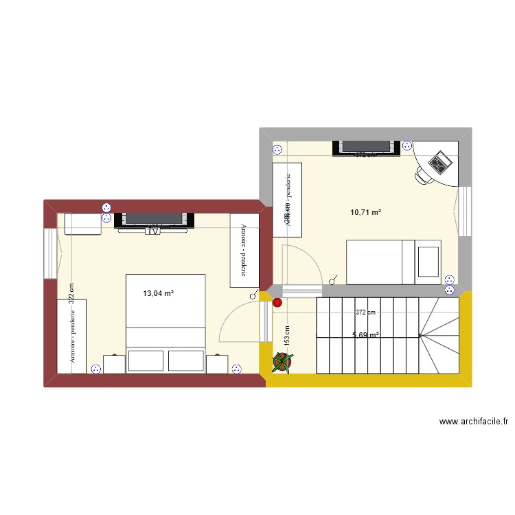 1er etage. Plan de 3 pièces et 29 m2