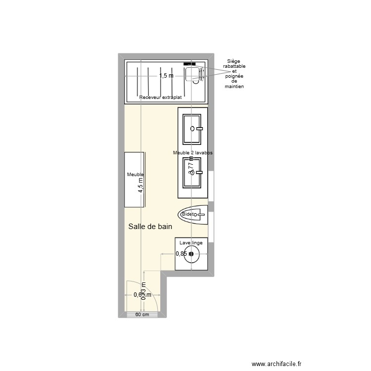 DAVID SDB adaptation. Plan de 1 pièce et 6 m2