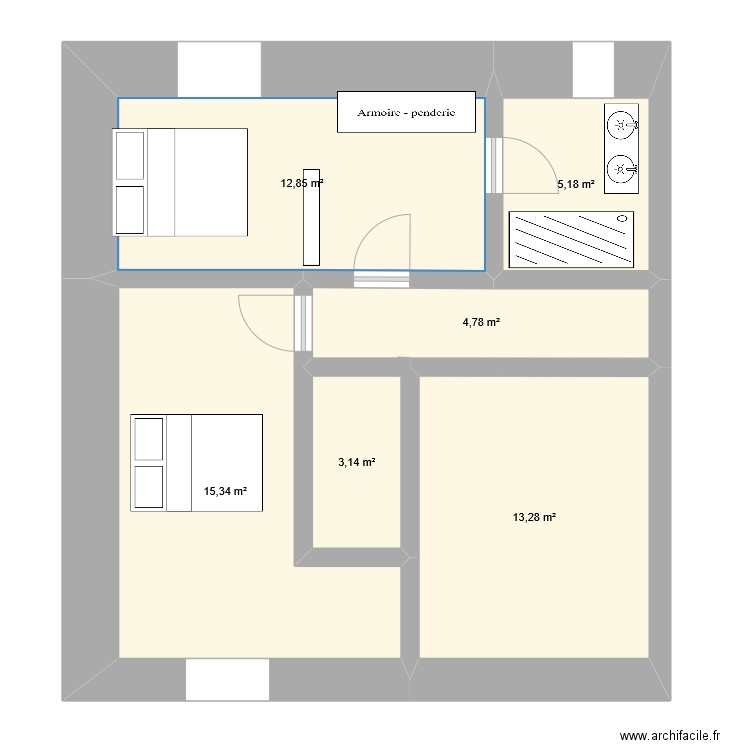 maison cartelegue agrandissement. Plan de 6 pièces et 55 m2