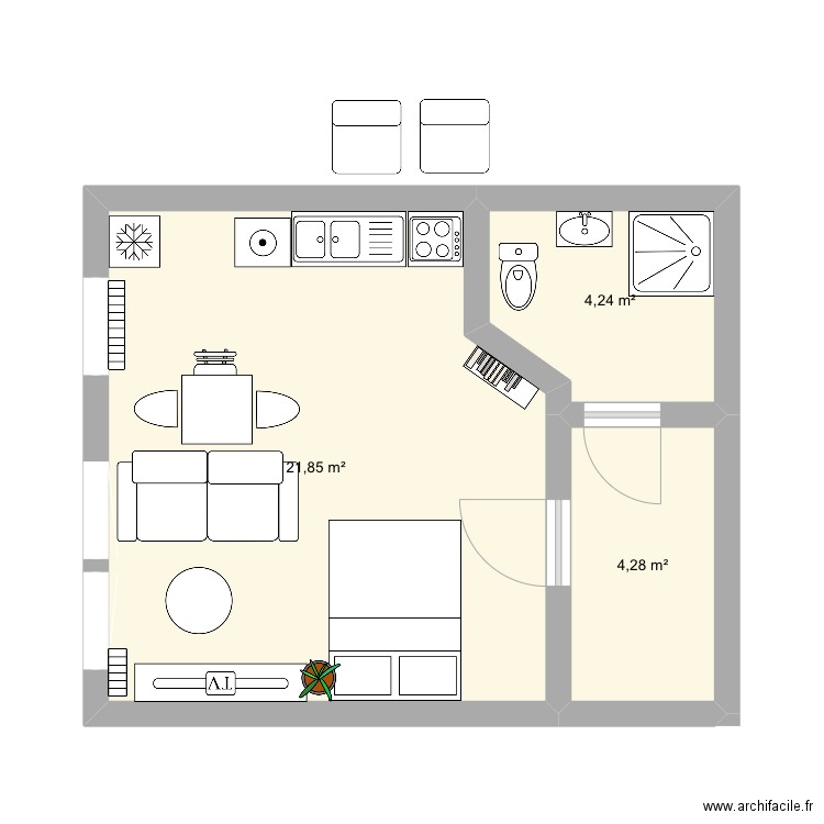 Annecy. Plan de 3 pièces et 30 m2