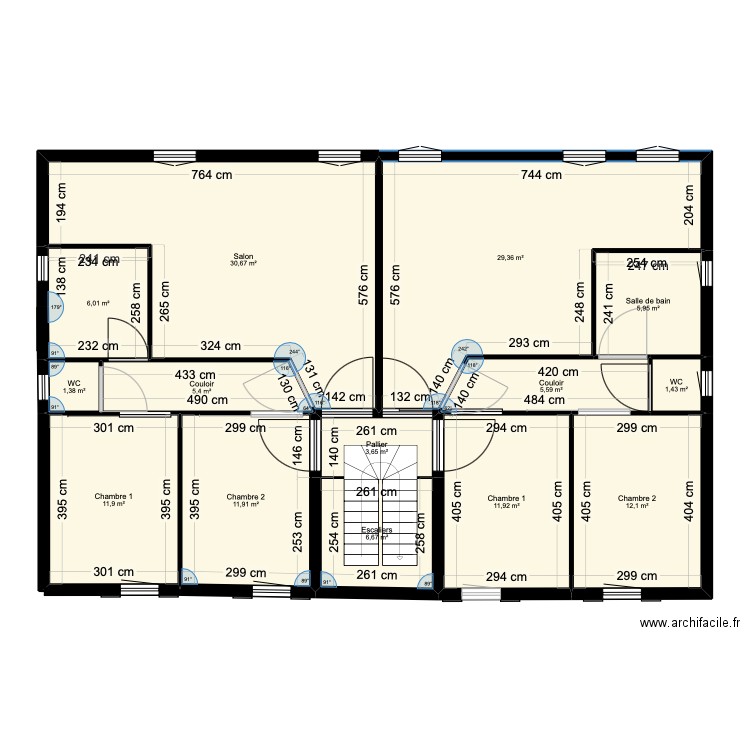 Plan-JB. Plan de 14 pièces et 144 m2