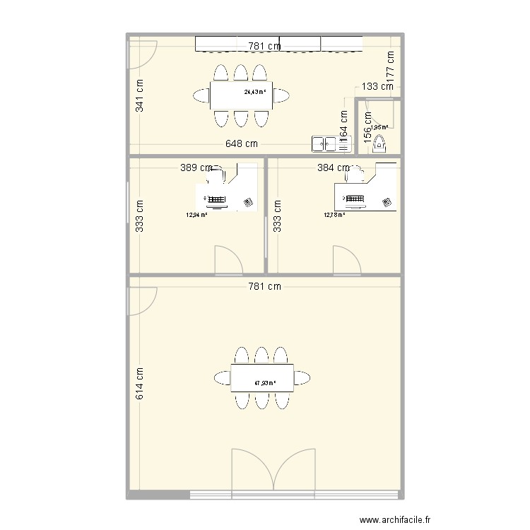 Amenagement grande cellule. Plan de 5 pièces et 100 m2