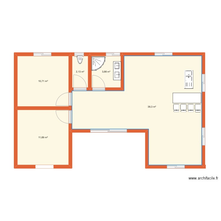 bungalow bois. Plan de 5 pièces et 68 m2