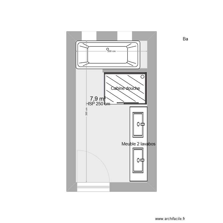 salle de bain rdc sous fenetre. Plan de 1 pièce et 8 m2