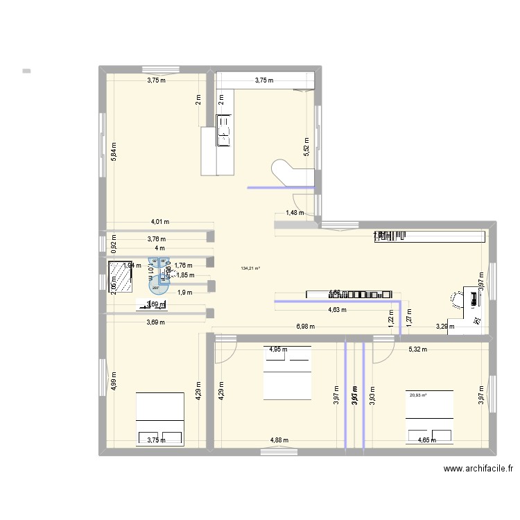 003. Plan de 2 pièces et 155 m2