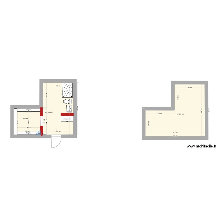 SDB . Plan de 2 pièces et 31 m2