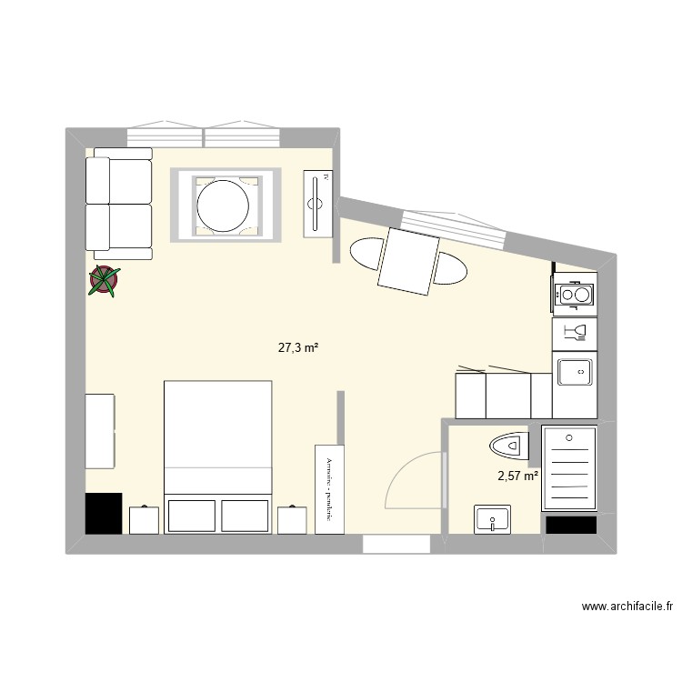 studio Or - NEW. Plan de 3 pièces et 30 m2