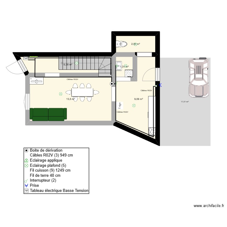 PLAN ELECTRIQUE RDC ANNE RAMIREZ. Plan de 5 pièces et 32 m2