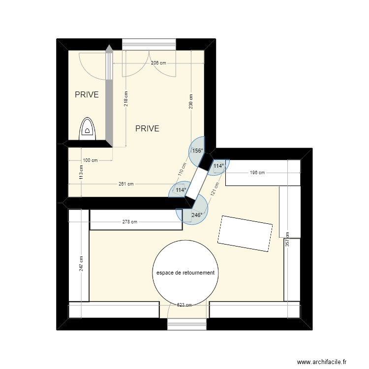 café sylvie. Plan de 3 pièces et 25 m2