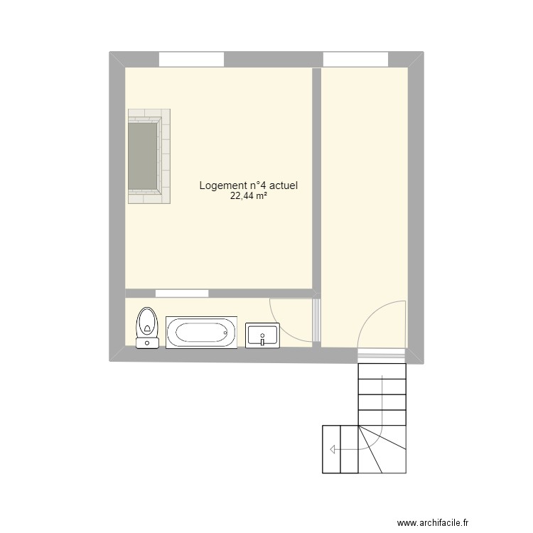 Logement 4 actuel. Plan de 1 pièce et 22 m2