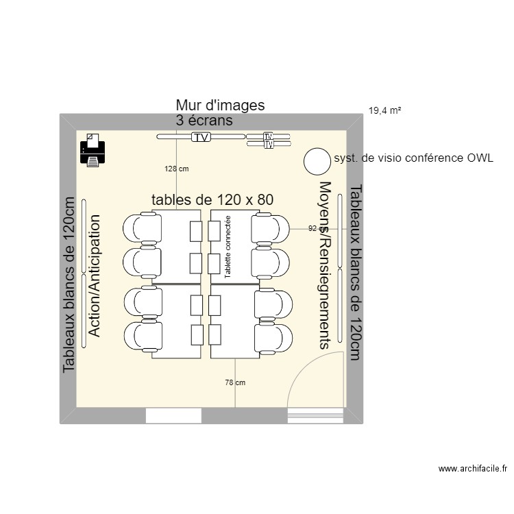 salle de crise_réunion2. Plan de 1 pièce et 19 m2