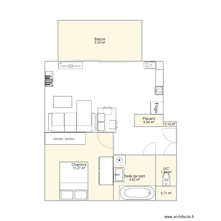 appartement. Plan de 7 pièces et 27 m2