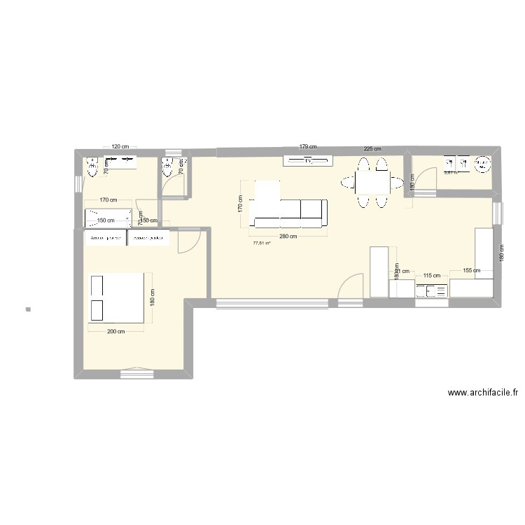 rocbaron. Plan de 2 pièces et 81 m2